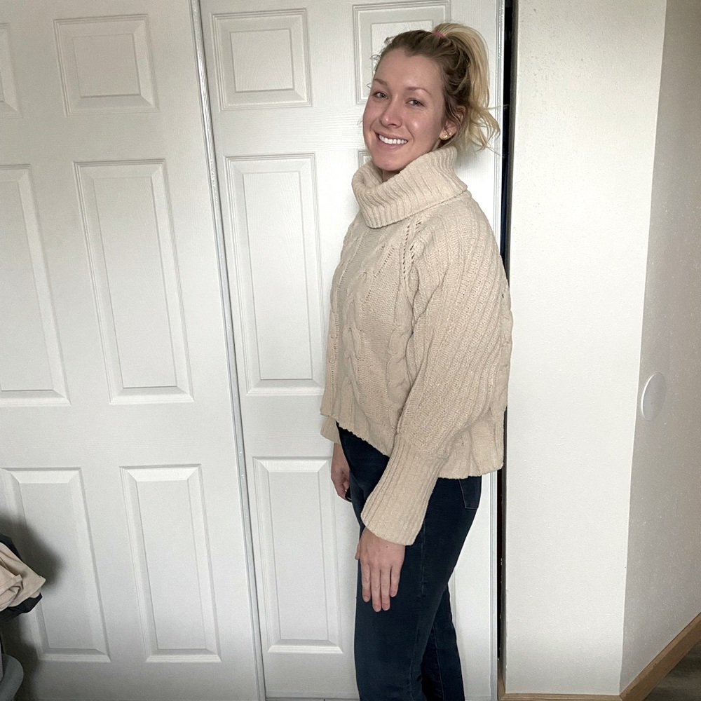 Bulky cream large neck sweater